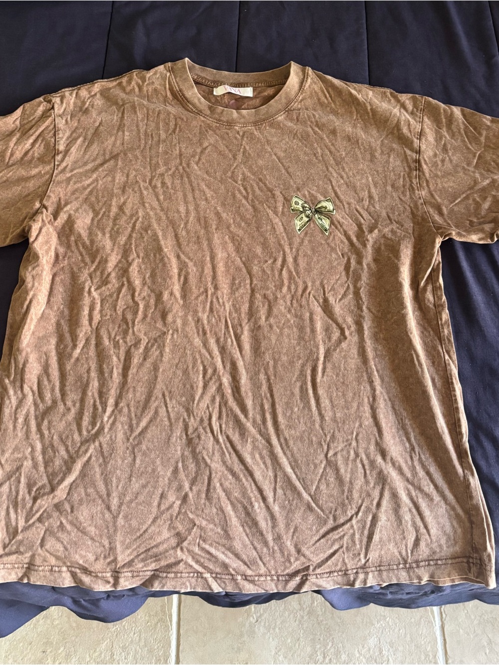 Men’s Brown Crewneck T-Shirt with Small Chest Bow Accent